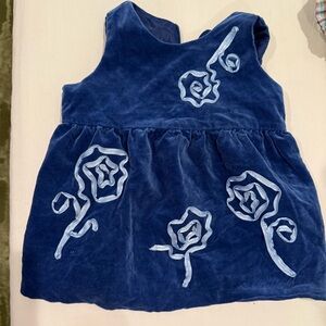 Blue Velvet Dress with Floral Ribbon Embroidery - Hanna Anderson
